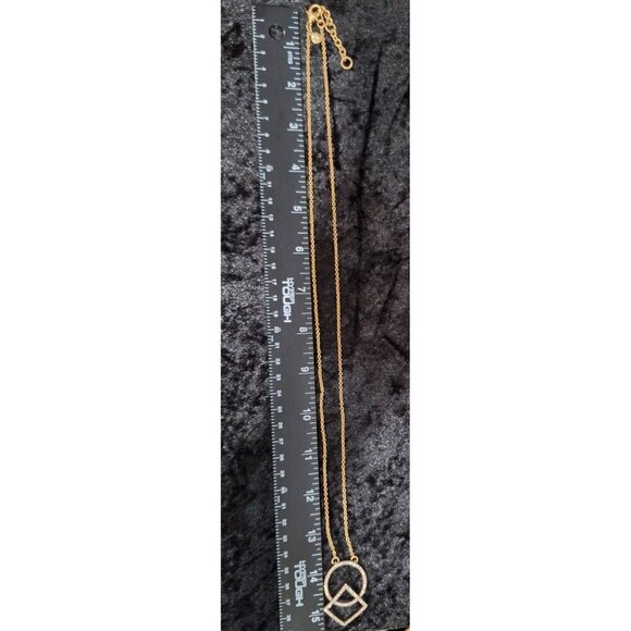 EUC J. Crew Gold Tone Pave' Crystal Circle & Square Pendant Necklace-Excellent C - Picture 4 of 5